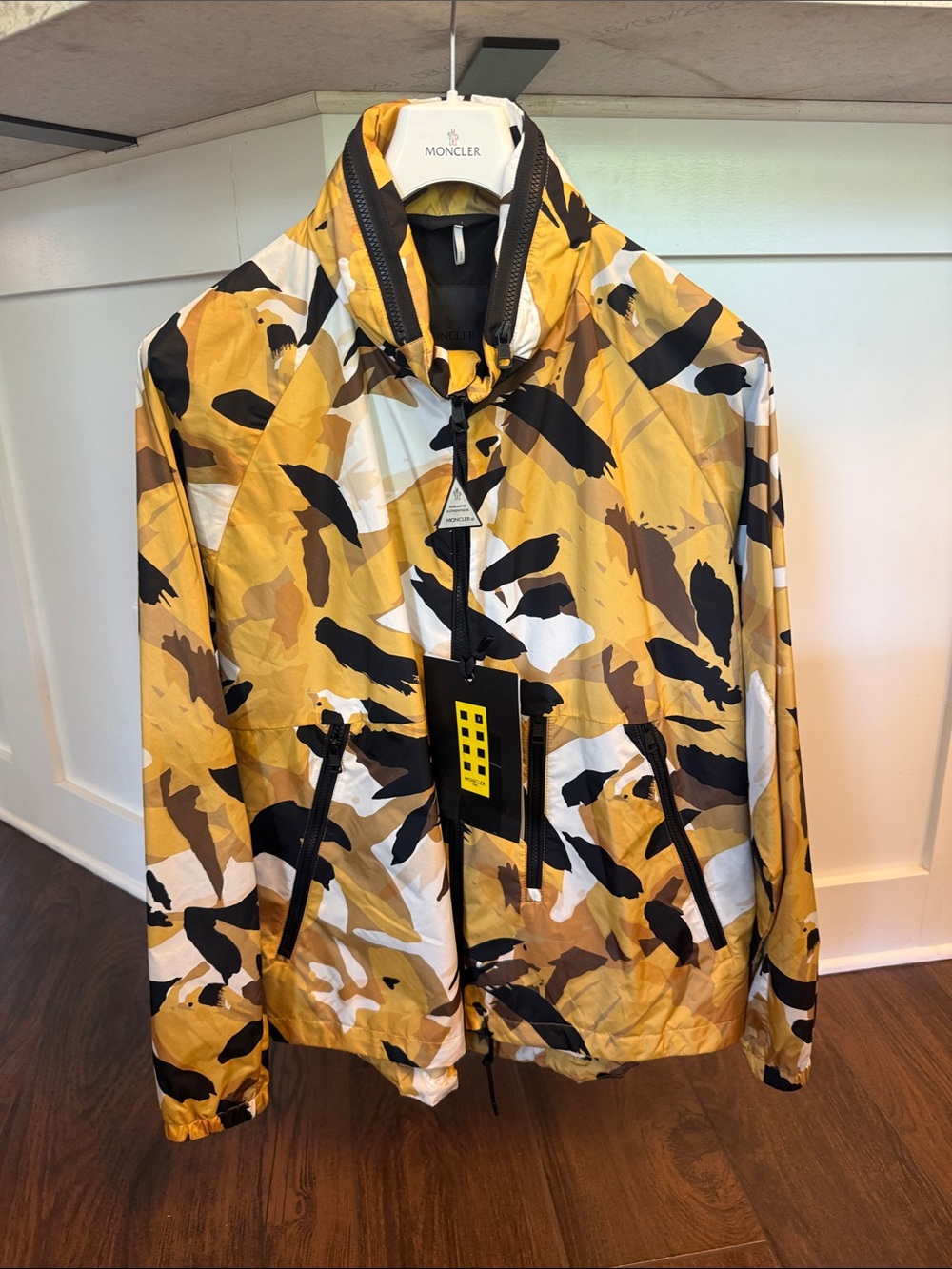 Moncler Men’s Yellow, Brown & Black Camouflage Hooded Windbreaker
